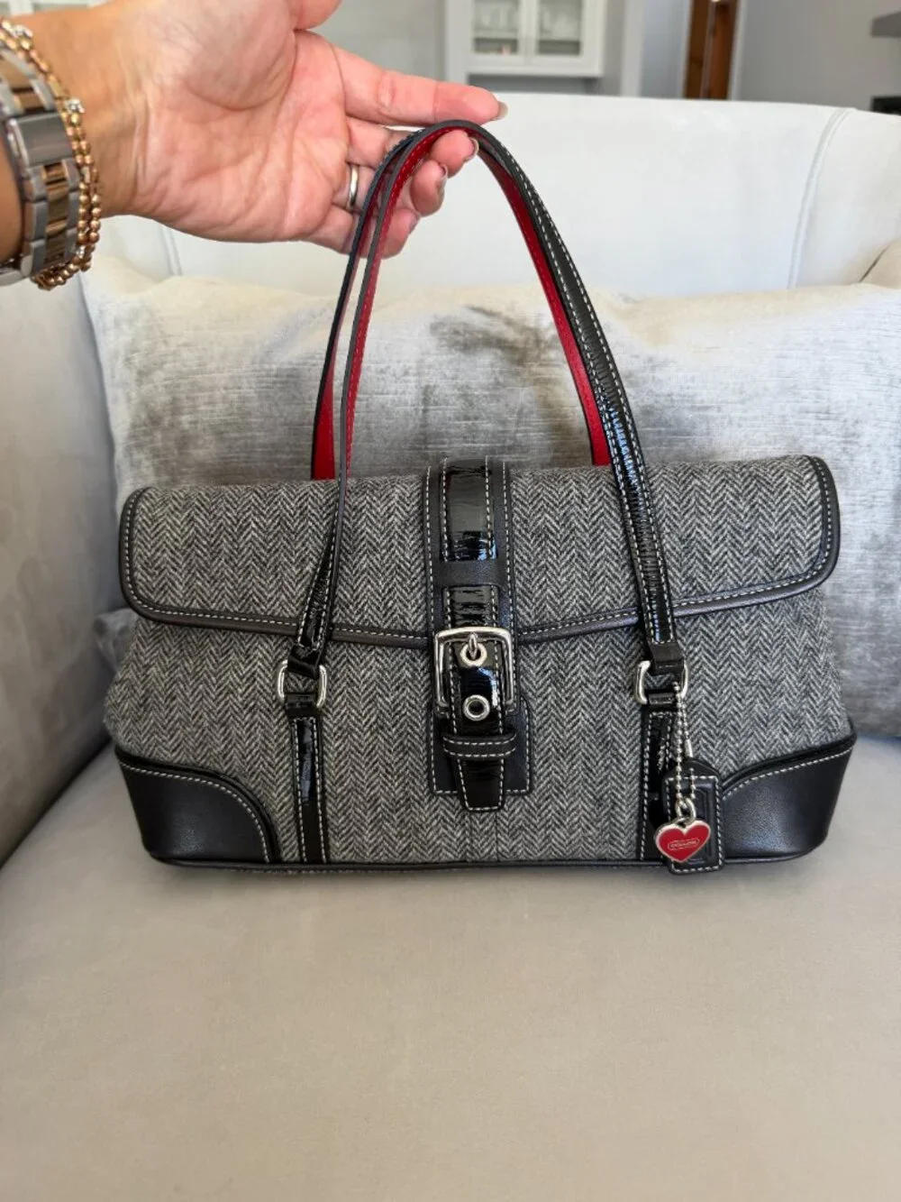Coach Vintage Y2K Hamptons Wool Herringbone Flap Shoulder Bag (Style: 1409)